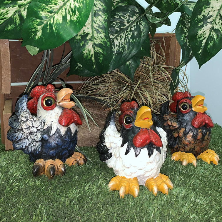 HomeStyles 3Piece Rooster Assortment Whimsical Garden Statues